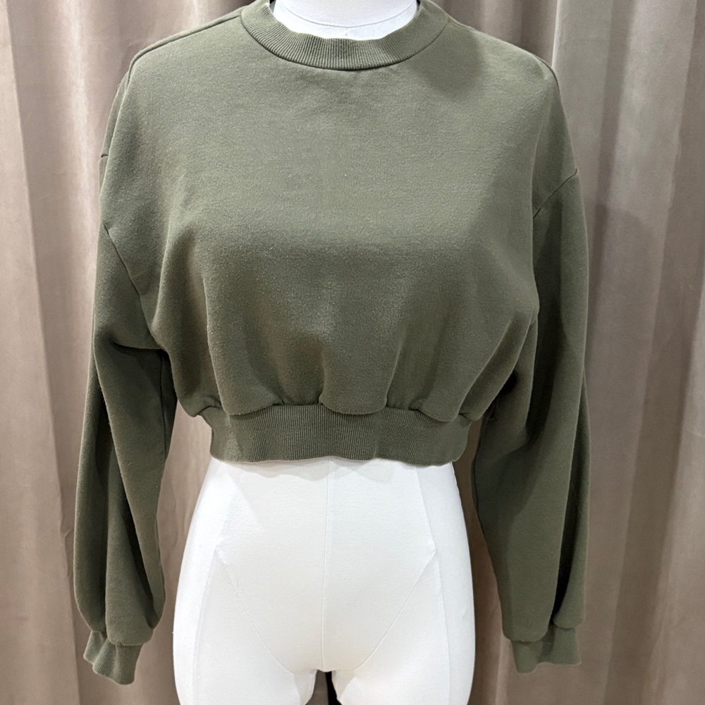 Divided Olive Green Cropped Hoodie